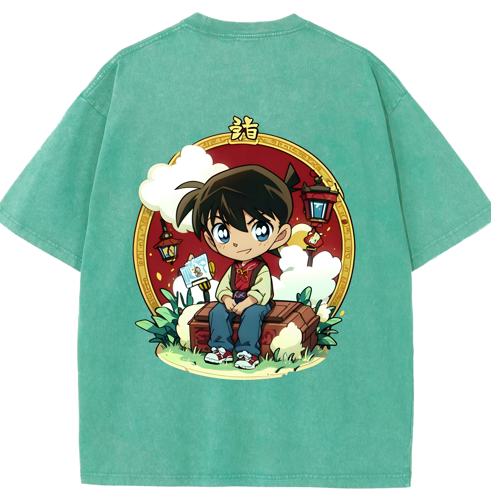 （画像用） 名探偵コナン 江戸川 コナン Detective Conan Conan Edogawa 綿100% ヴィンテージ風 半袖Tシャツ（背面プリント）